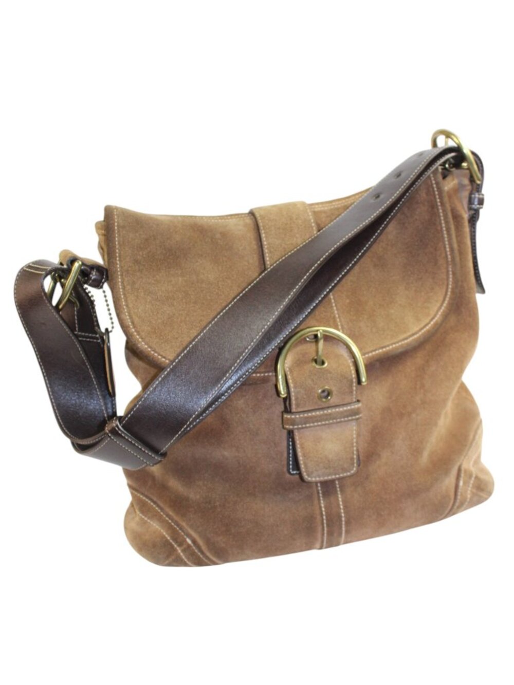 Coach Y2K Soho Sawhorse Tobacco Brown Suede Buckle Shoulder Crossbody Bag 9483